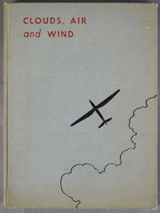 ERIC SLOANE SIGNED BOOK W DRAWING: Eric Sloane (1905/10-1985 NY/CT). A book, "Clouds, Air and Wind" by Eric Sloane. The book is signed, and dated in a tongue and cheek manner, and includes an original drawing of an airplane in flight s