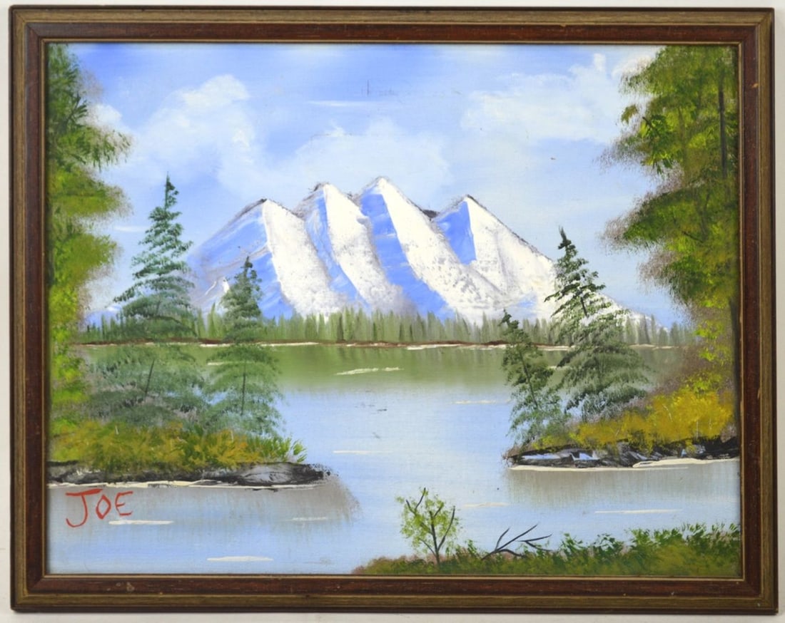 VINTAGE PRIMITIVE LANDSCAPE PAINTING SIGNED (1 of 5)