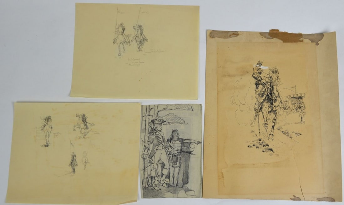 4 LAWRENCE WILBUR HORSE HISTORIC DRAWINGS SIGNED (1 of 10)