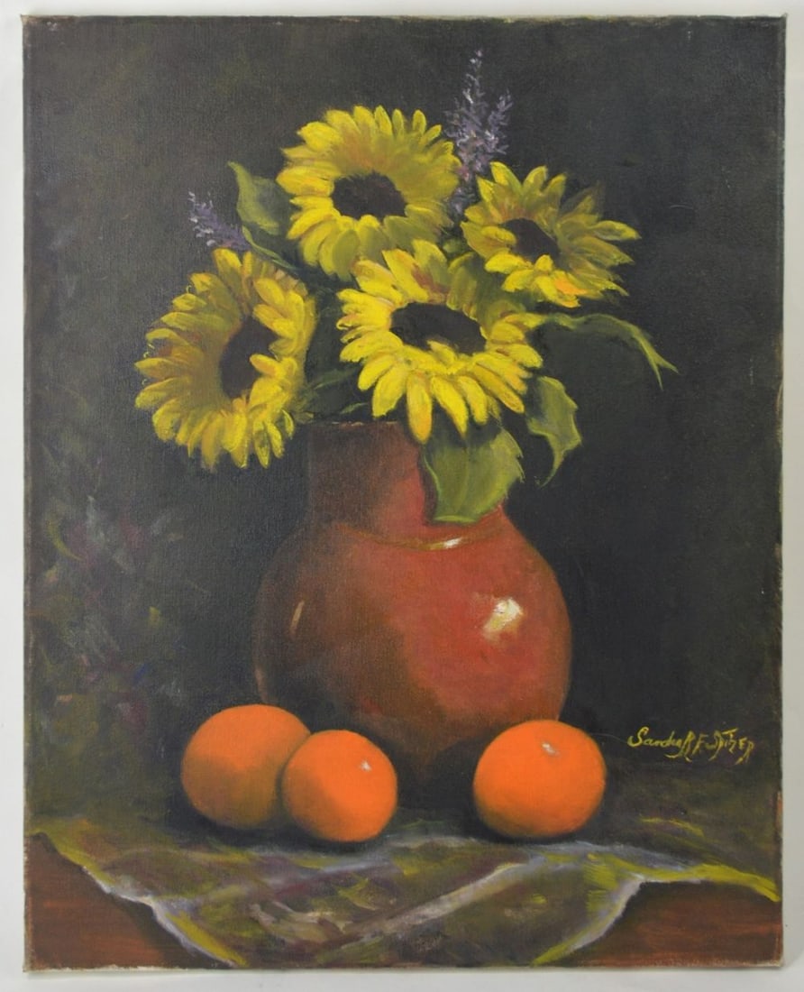 AMERICAN SCHOOL STILL LIFE PAINTING SIGNED: A still life American School painting. The work is oil/canvas and is signed. Measures: 16" x 20"