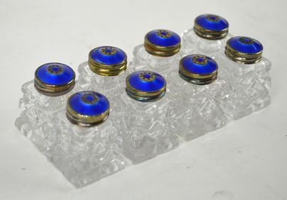 8 NORWEGIAN STERLING SILVER & ENAMEL CRYSTAL SALTS