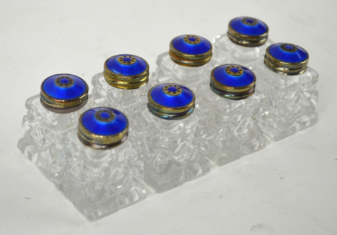 8 NORWEGIAN STERLING SILVER & ENAMEL CRYSTAL SALTS (1 of 4)