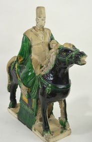 ANTIQUE MING STYLE SANCAI GLAZED OFFICIAL ON HORSE