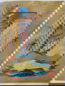 ABSTRACT MIXED MEDIA WORK PAINTING SIGNED