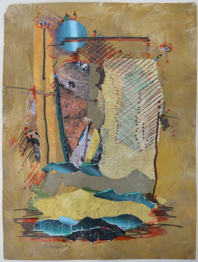 ABSTRACT MIXED MEDIA WORK PAINTING SIGNED: An modern abstract mixed media painting on heavy paper. The work is signed and bears the artist's blind-stamp. Measures: 24" x 18"