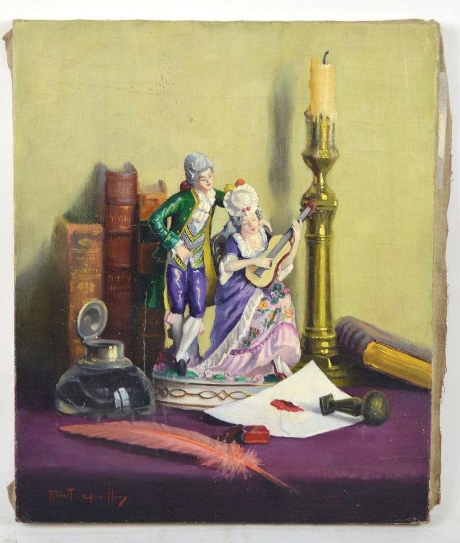 ROBERT CHAILLOUX STILL LIFE DESK PAINTING SIGNED (1 of 5)