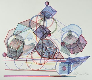 MODERN GEOMETRIC ABSTRACT PAINTING SIGNED