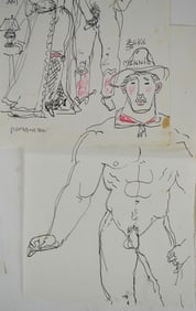 3 PEMBERTON NUDE MALE DRAWINGS SKETCHES SIGNED