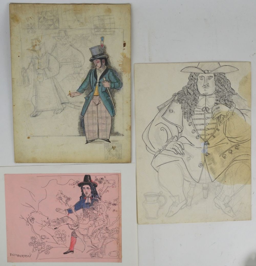 3 PEMBERTON DRAWING SKETCHES SIGNED (1 of 5)