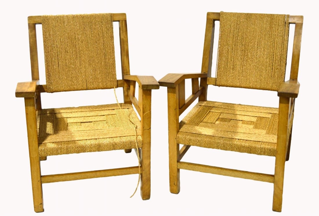 PAIR FRANCIS JOURDAIN C. 1925 SEAGRASS CHAIRS (1 of 8)