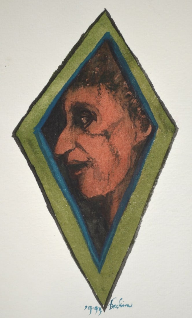 IMPORTANT LEONARD BASKIN ORIGINAL PAINTING SIGNED: Leonard Baskin (1922-2000 NY/MA) An original w/c painting on heavy laid paper. The work is an original related to the print works included in Jewish Artists of the Early & Late Renaissance. [Northampt