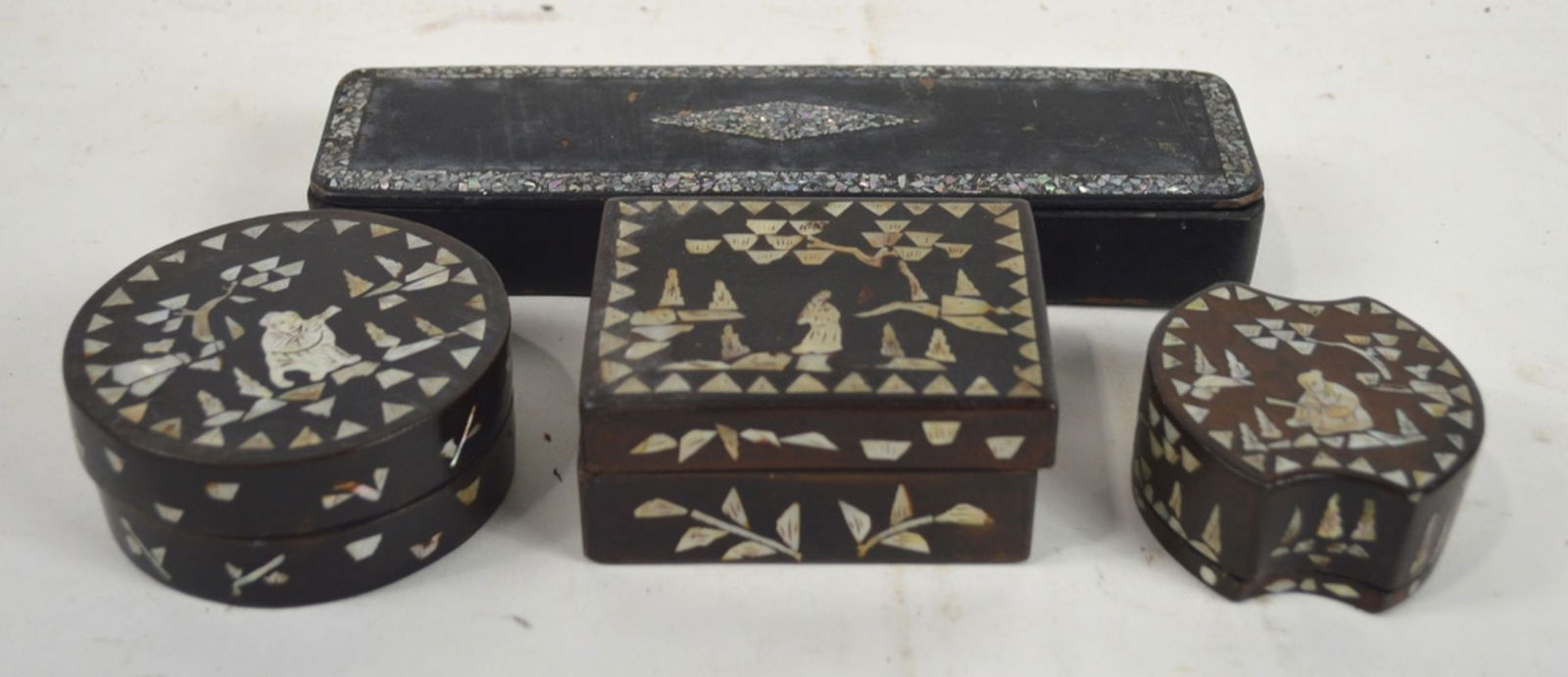 VINTAGE / ANTIQUE LACQUER & MOP INLAY BOX GROUP (1 of 5)