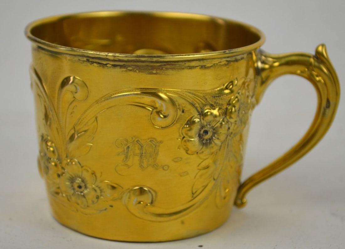 STERLING SILVER CUP W GOLD WASH & STERLING VASE (1 of 9)