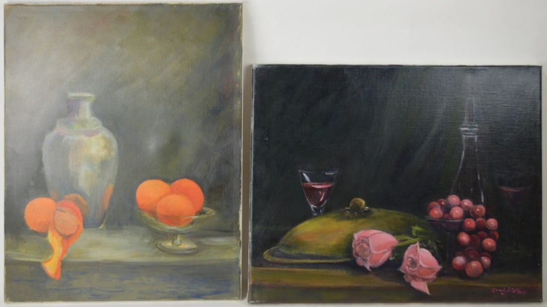 2 VINTAGE STILL LIFE PAINTINGS SIGNED (1 of 5)