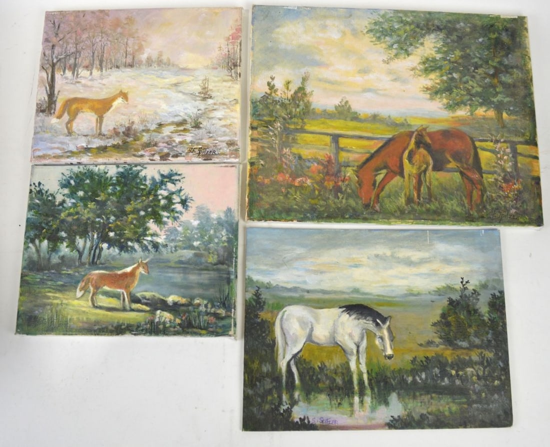 4 LANDSCAPE PAINTINGS W HORSES / WILDLIFE (1 of 4)