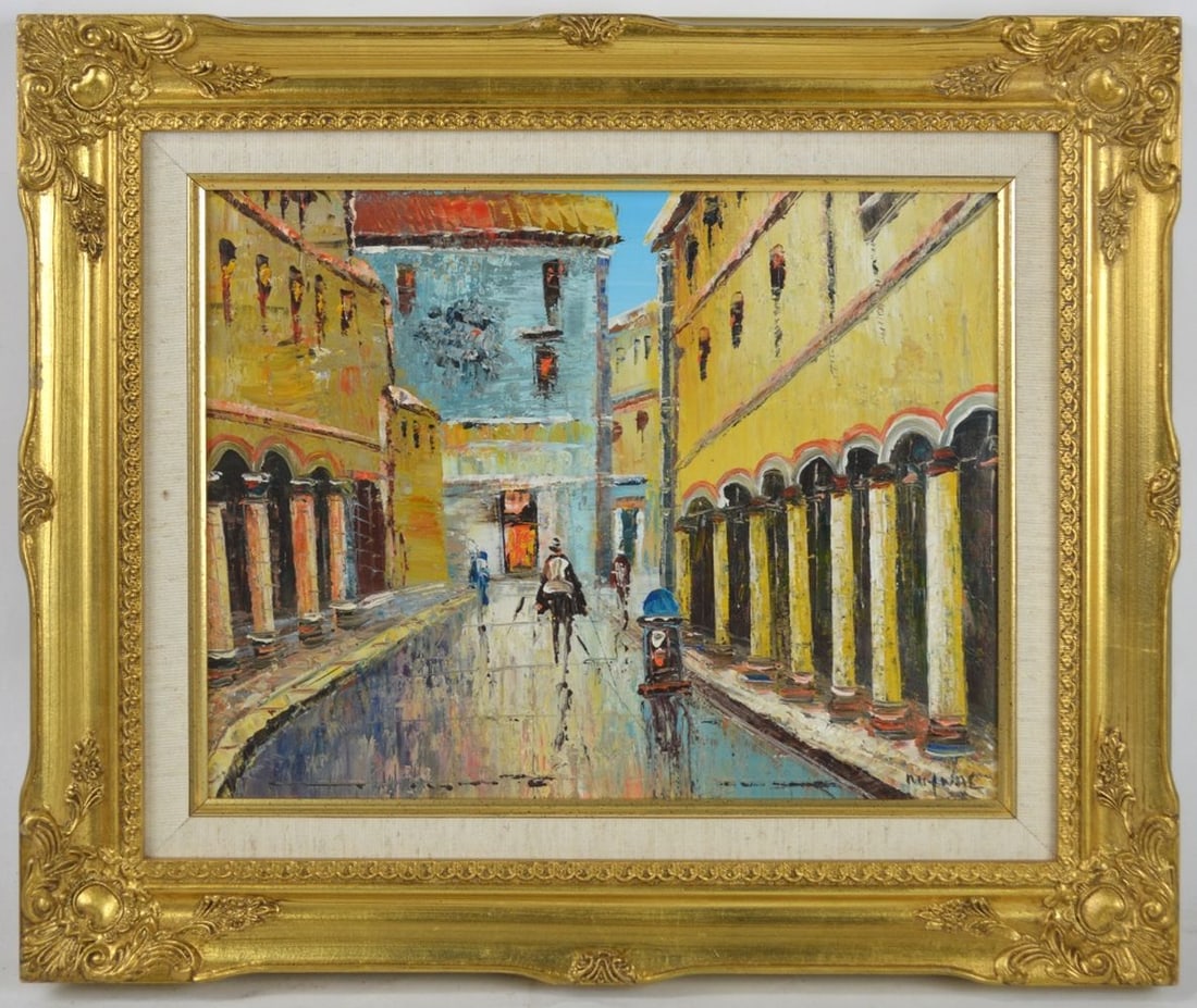 PARISIAN STREET PAINTING SIGNED W GILT FRAME (1 of 6)