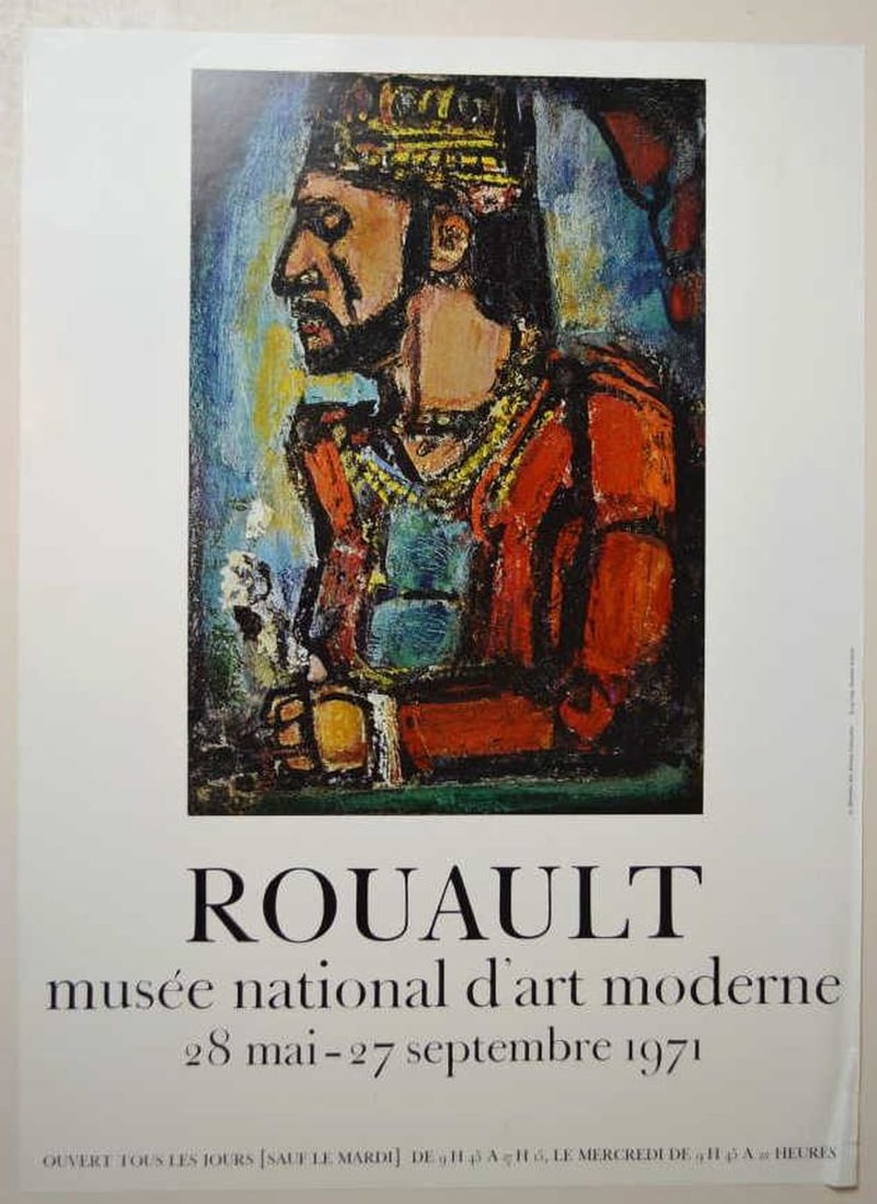 VINTAGE FRENCH ART EXHIBITION POSTER: Georges Rouault (France - 1904-2002). Vintage (circa 1971) lithograph exhibition poster / affiche for the exhibit held at the Musee Nationale d'art Moderne, in 1971. Printed for the Ministere des Affa