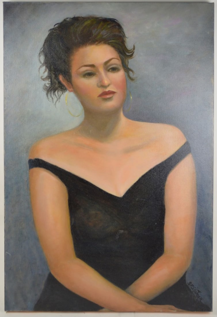 WOMAN PORTRAIT PAINTING SIGNED (1 of 4)