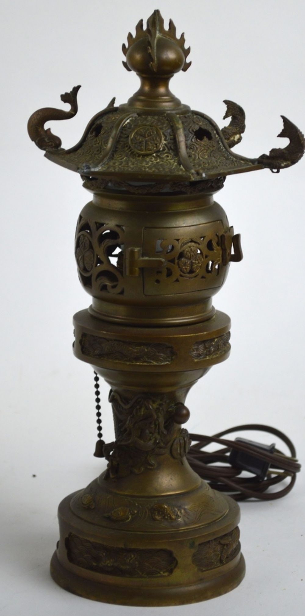 ANTIQUE BRONZE CHINESE DRAGON LAMP / CENSER (1 of 8)