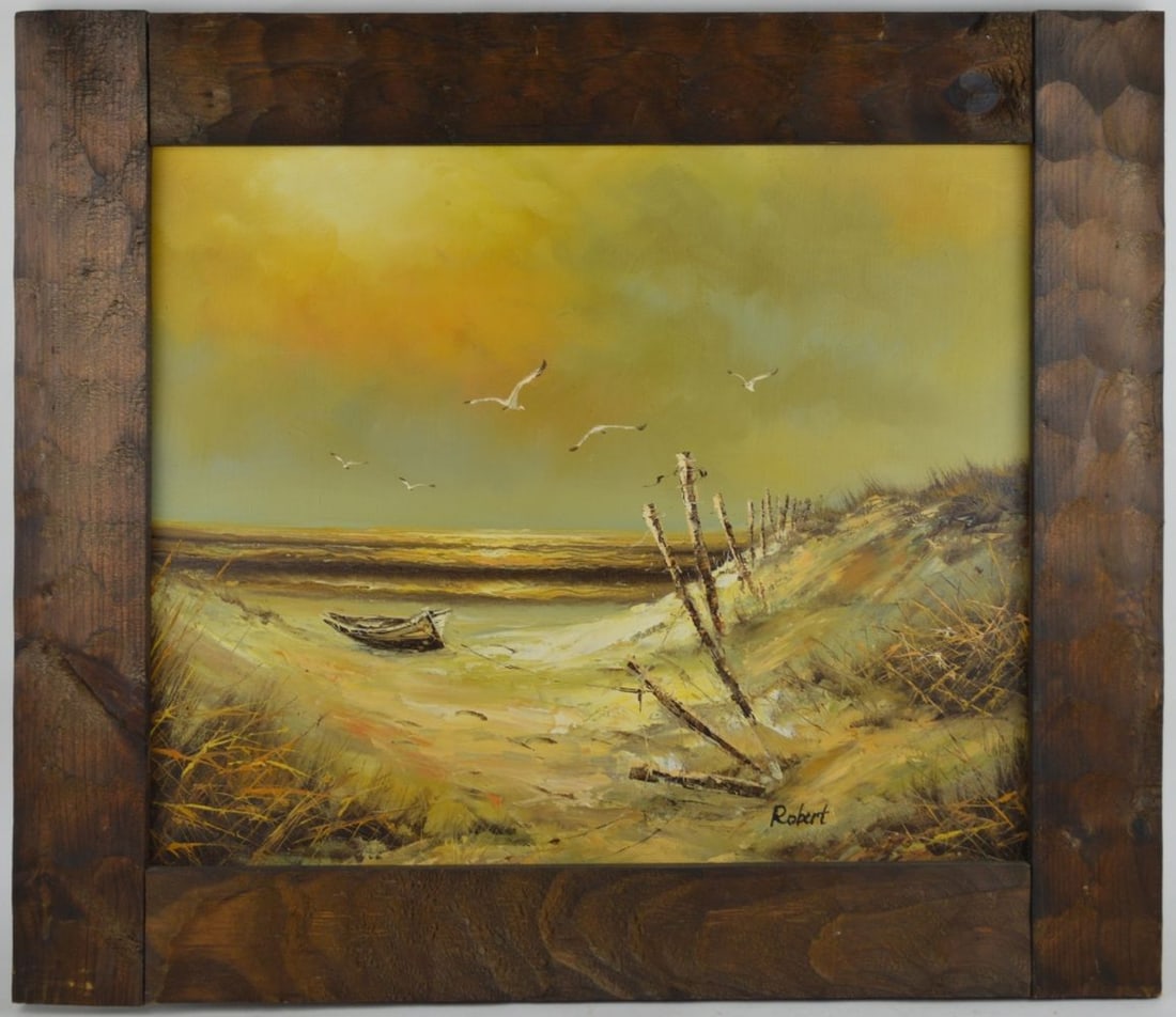 VINTAGE OCEANSIDE LANDSCAPE PAINTING SIGNED (1 of 6)