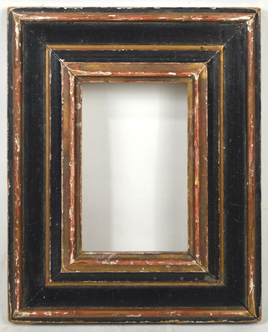 HEYDENRYK SASSETTA FRAME GILT & EBONIZED: A Heydenryk raised profile gilt and ebonized Sassetta painting frame. Measures: 10 1/2" x 13 1/8" Rabbet: 5" x 7 5/8"