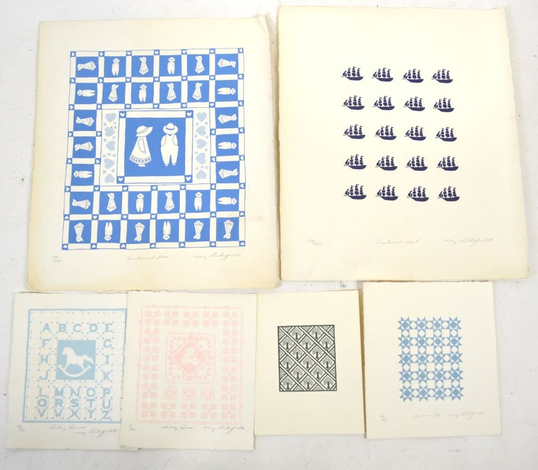 6 MARY RUTHERFORD FOLK ART QUILT INTAGLIOS SIGNED (1 of 6)