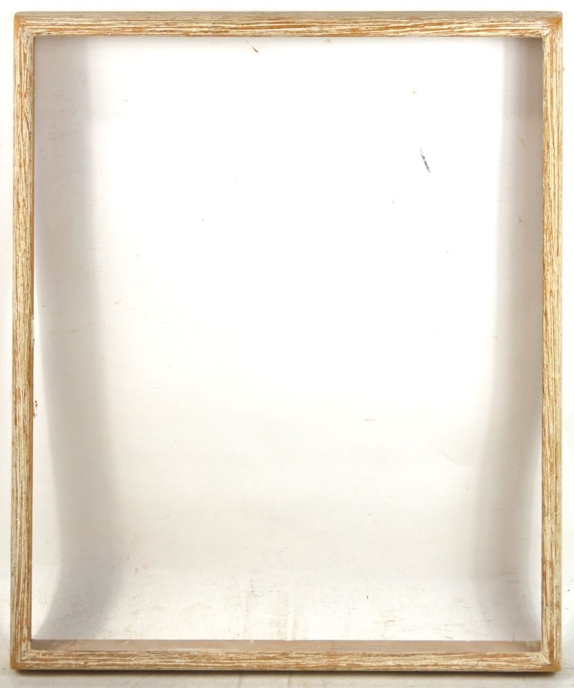 HEYDENRYK MODERNIST FRAME: An iconic Heydenryk modernist frame with gesso scumbling. Partial label, verso. Measures: 27 1/4" x 23 1/4" Rabbet: 23 3/4" x 21 3/4"