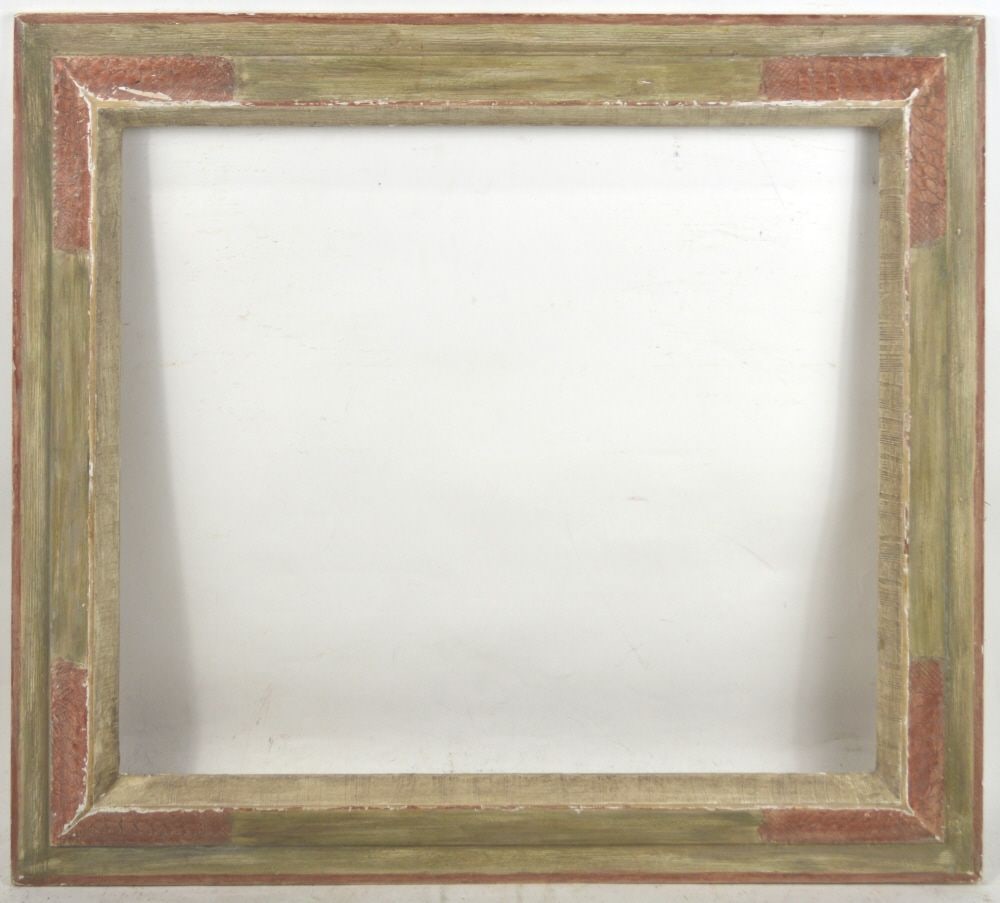 HEYDENRYK MODERNIST FRAME: An incised and polychrome modernist frame by Heydenryk (label verso). Measures: 26 1/2" x 23" Rabbet: 21 1/2" x 18"