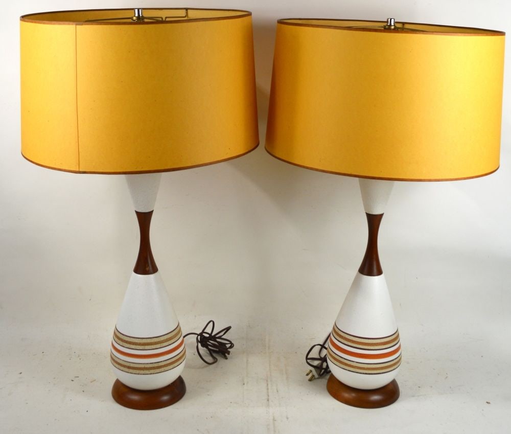 PAIR MID CENTURY MODERN POTTERY LAMPS (1 of 8)