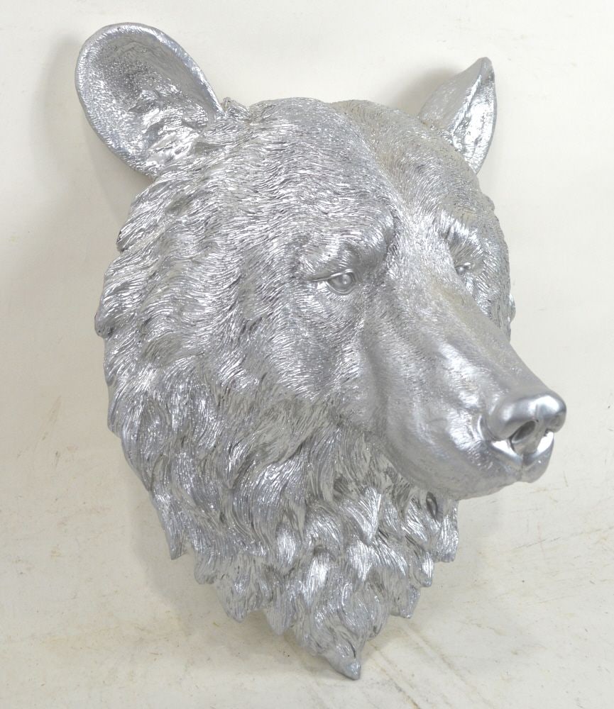 SILVERED WALL MOUNTED BEARS HEAD (1 of 4)