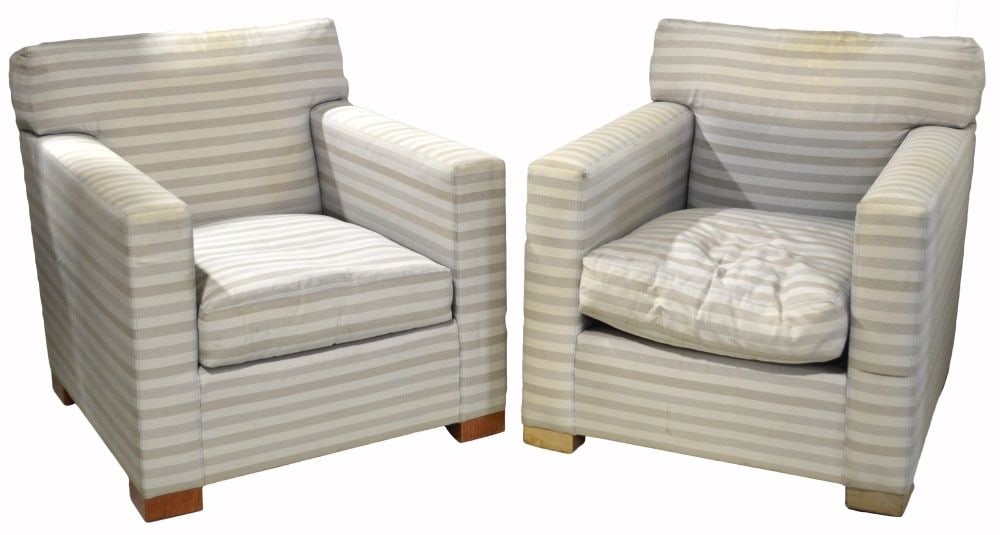 PAIR JEAN-MICHEL FRANK LLAO LLAO HOTEL ARMCHAIRS: NOTE: PAYMENT ARRANGEMENTS/BIDDING APPROVAL FOR THIS LOT MUST BE MADE PRIOR TO THE SALE. PLEASE CALL THE GALLERY. Jean-Michel Frank (FR 1895-1941). A pair of Fauteuil club chairs designed c. 1930's an