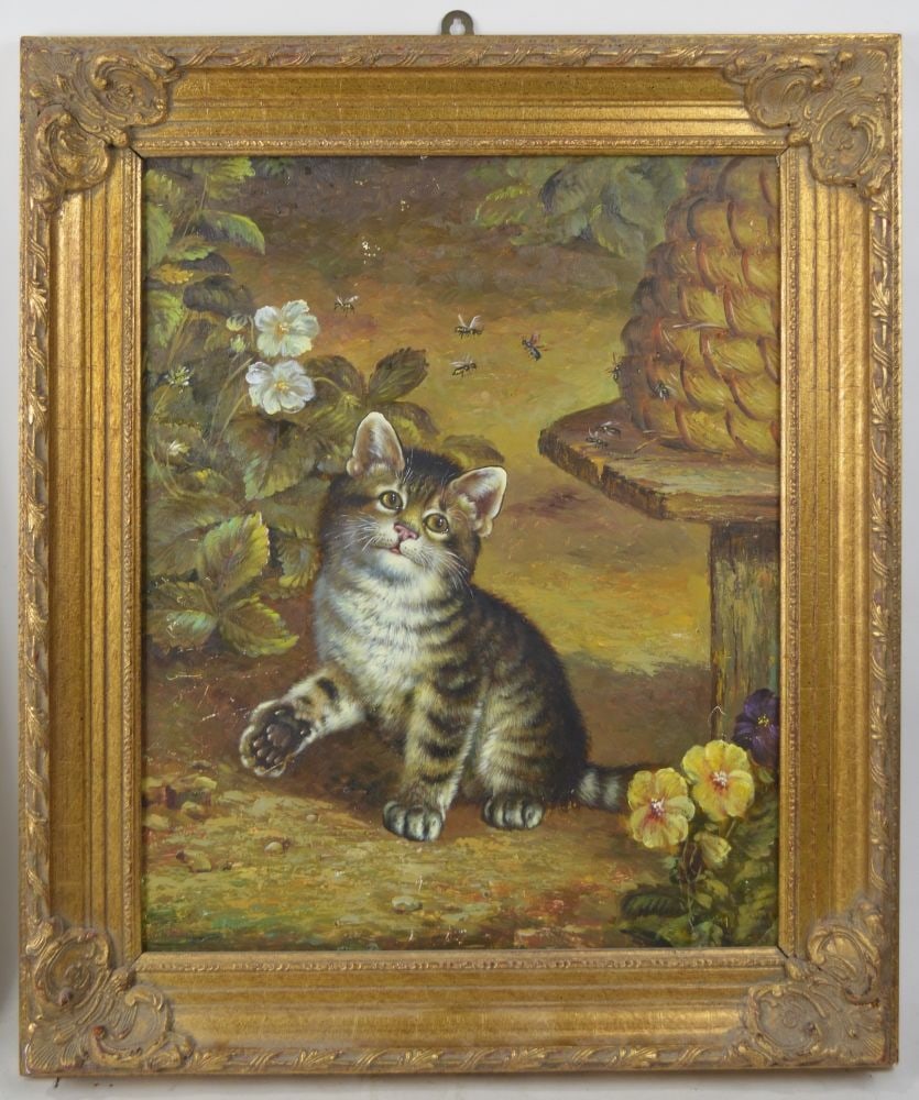 VINTAGE KITTEN / CAT PAINTING FRAMED (1 of 5)