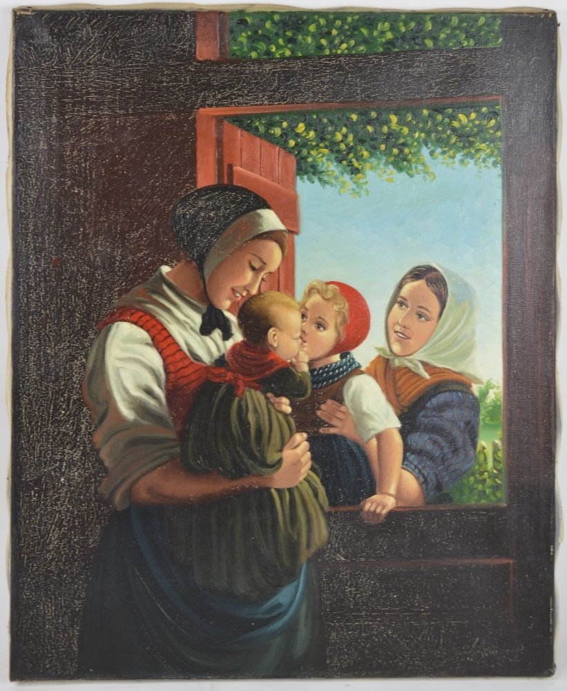 ANTIQUE GENRE PAINTING SIGNED (1 of 5)