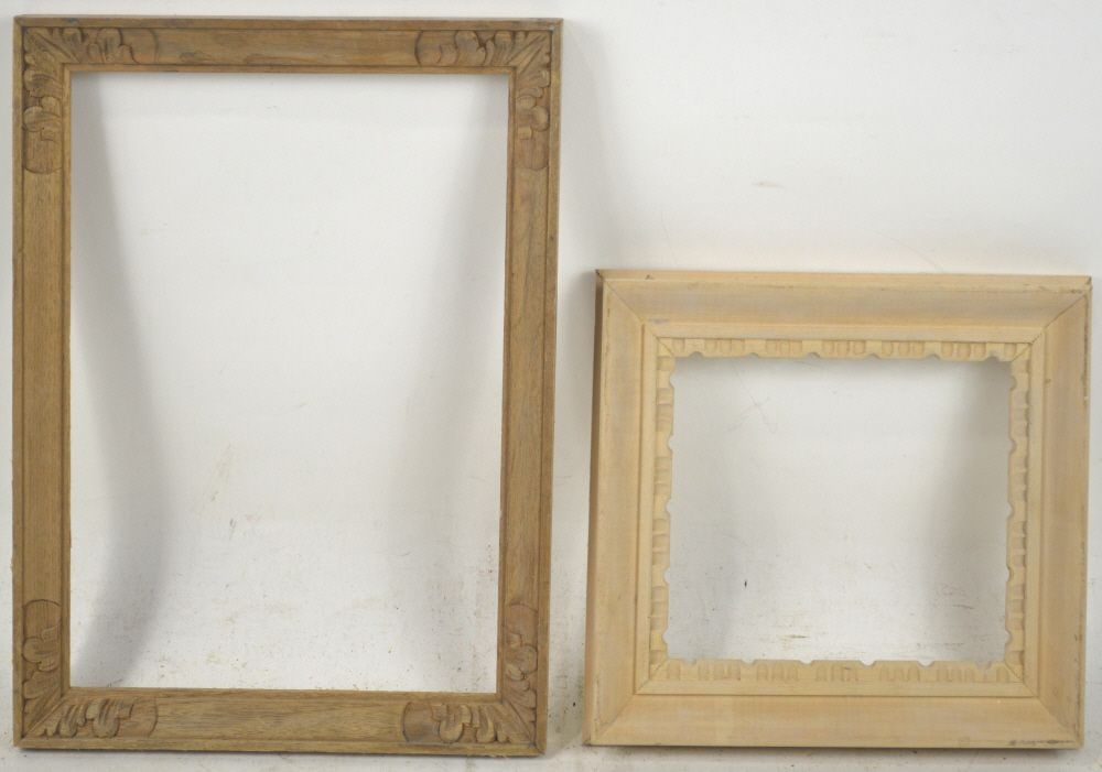 2 FINELY CARVED FRAMES: 2 Finely carved and unfinished frames. Measures: 13" x 10" Rabbet: 11 1/2" x 8 1/2" Measures: 8 1/2" x 9 1/2" Rabbet: 5 7/8" x 6 7/8"