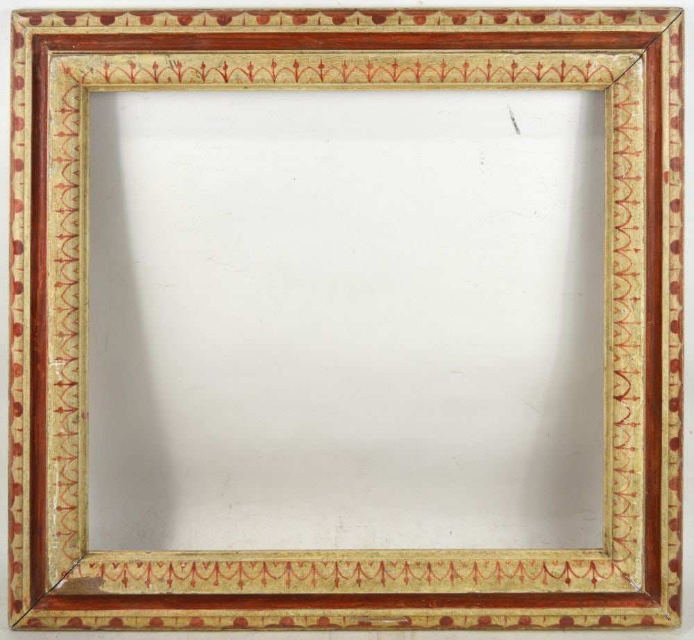 AMERICAN FOLK ART PAINTED FRAME: Heydenryk American modern folk art amphora painted frame with a painted cove design. Measures: 28 3/4" x 26 1/4" Rabbet: 22 1/2" x 20 1/8"
