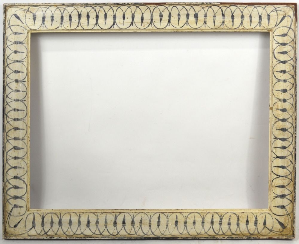 AMERICAN MODERNIST AMPHORA FRAME: An American modernist "amphora" frame with primitive painted detail in the flat panel cassetta portion. By Heydenryk. Measures: 20" x 27" Rabbet: 16" x 23"