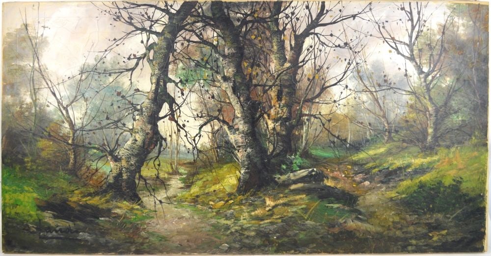 VINTAGE LANDSCAPE FOREST PAINTING SIGNED (1 of 5)