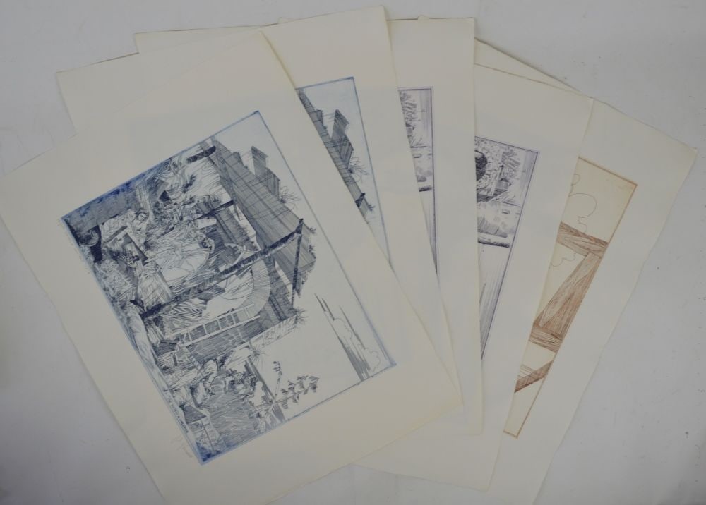 5 ORIGINAL CLASSICAL THEMED SIGNED ETCHINGS: 5 original etchings. The etchings are signed and #'d, in pencil, from the edition of 150. Measures: H 26" x W 19 1/2"