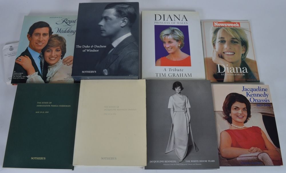 SOTHEBYS CATALOGUES LIZ TAYLOR & DIANA: A collection of Sotheby's catalogues and related volumes including, Duke and Duchess of Windsor, and Princess Diana.