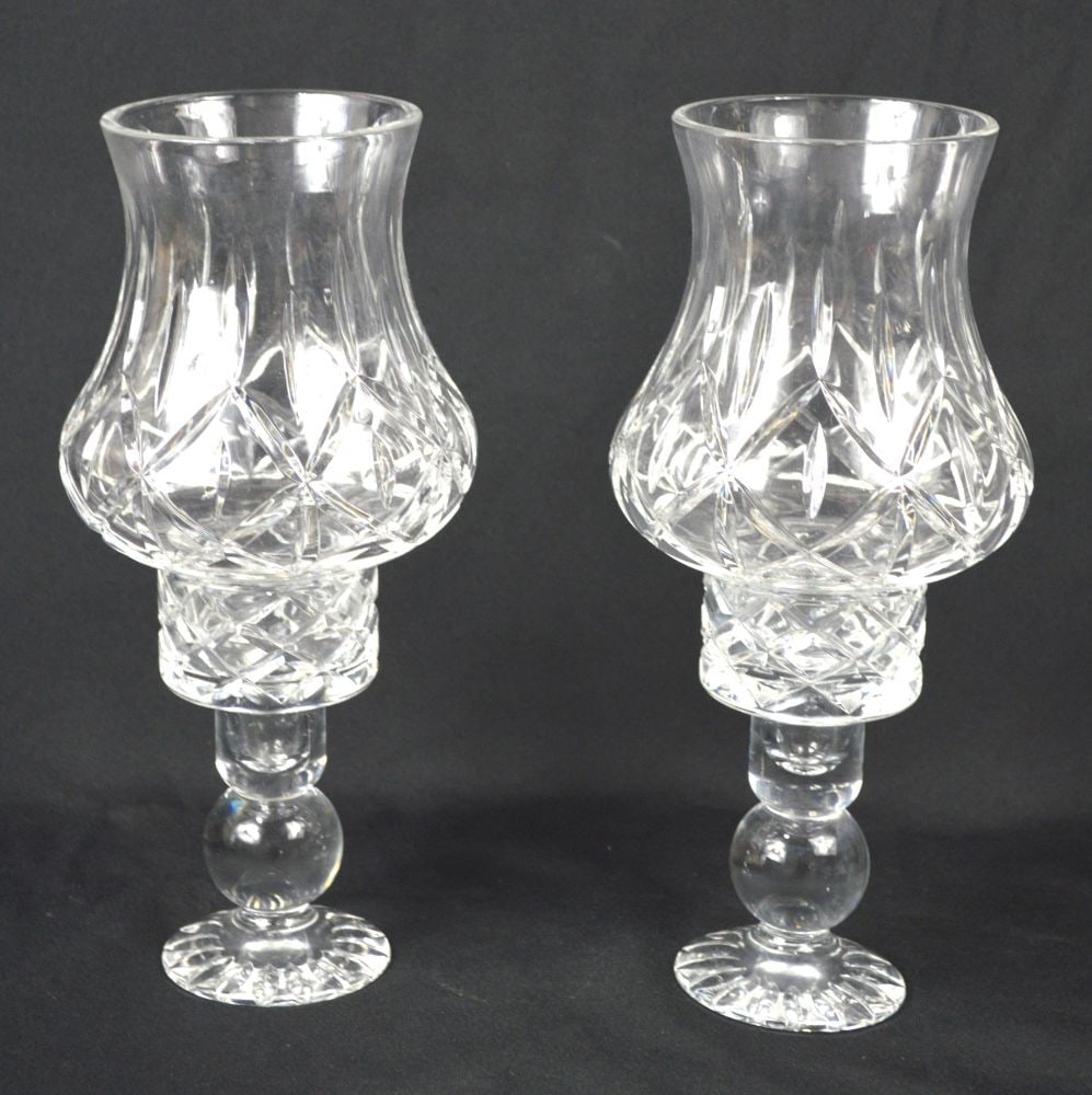PAIR BLOCK CUT CRYSTAL 2 PIECE CANDLE HOLDERS (1 of 8)