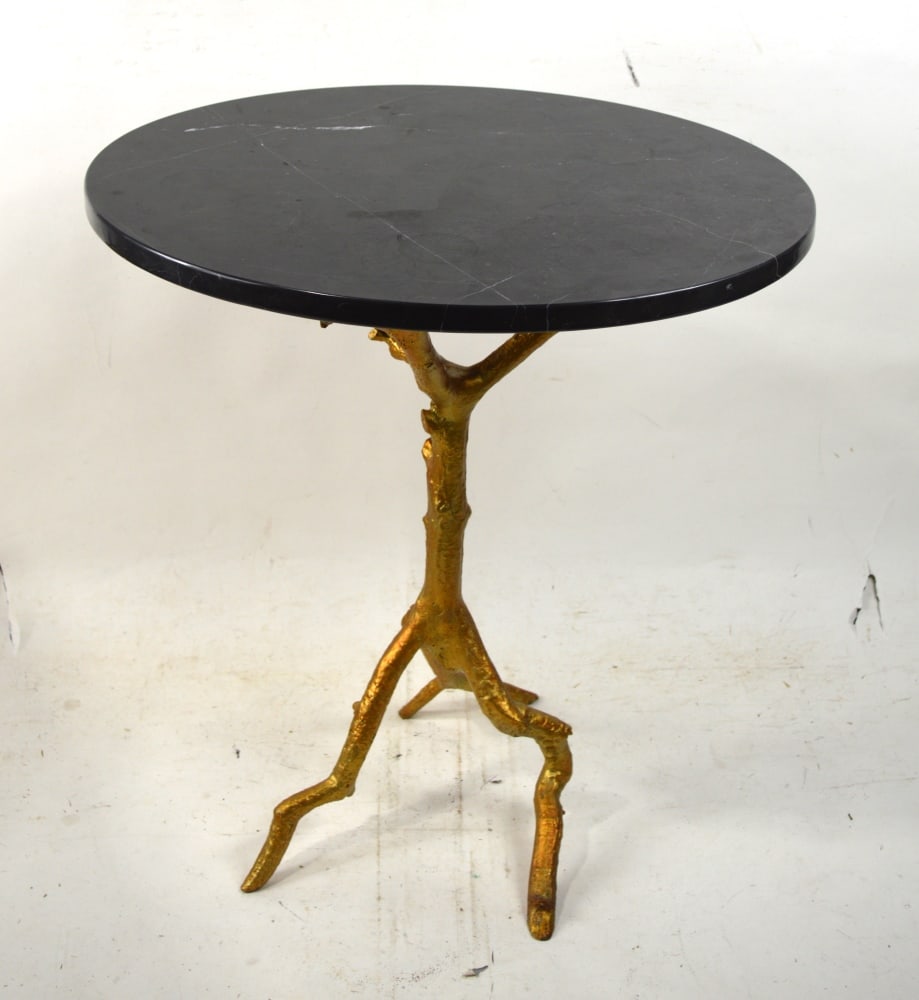 FAUX BOIS GILT METAL & MARBLE SIDE TABLE (1 of 3)