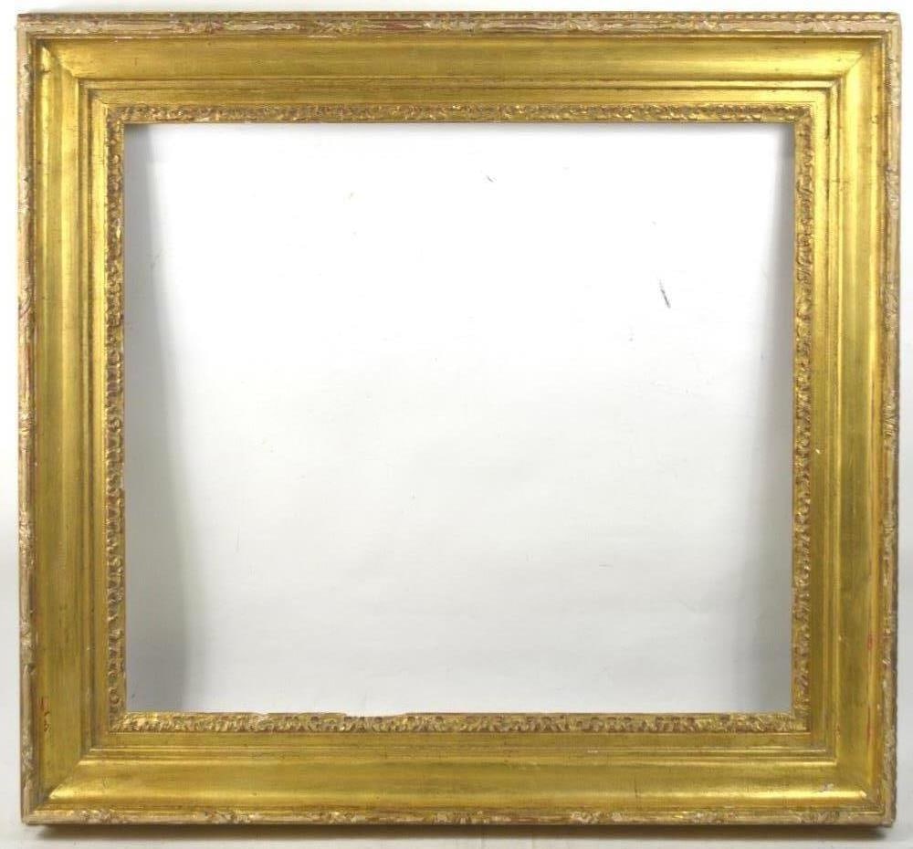 HEYDENRYK GILTWOOD FRAME: A very good wide border carved and giltwood frame. Salvator Rosa meets French influence. Measures: 36" x 31 3/4" Rabbet: 28 1/8" x 24 1/8"