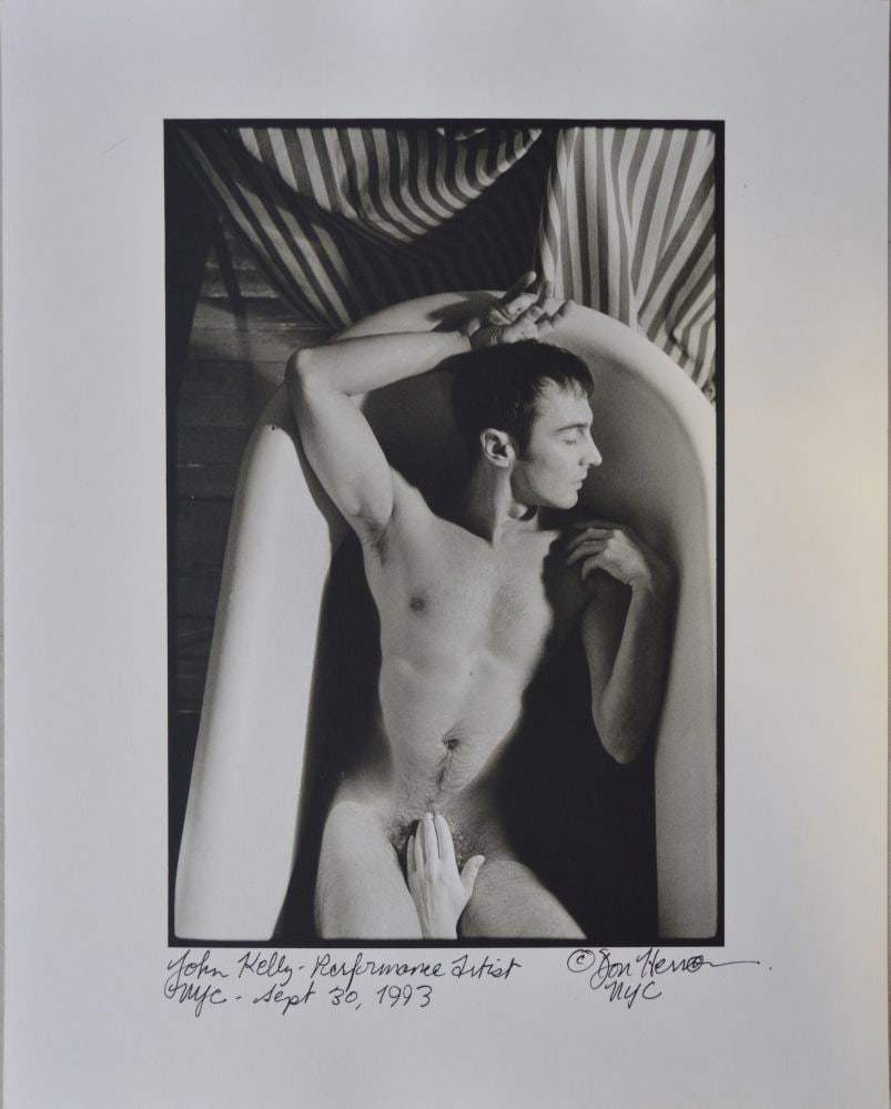 DON HERRON ORIGINAL TUB SHOTS NUDE PHOTO SIGNED: Don Herron (American, 1941-2013) "John Kelly - Performance Artist," from the "Bathtub Series". Gelatin silver print. Signed/inscribed, dated NYC Sept 30, 1993. With Herron's "La muse d'art" studio sta