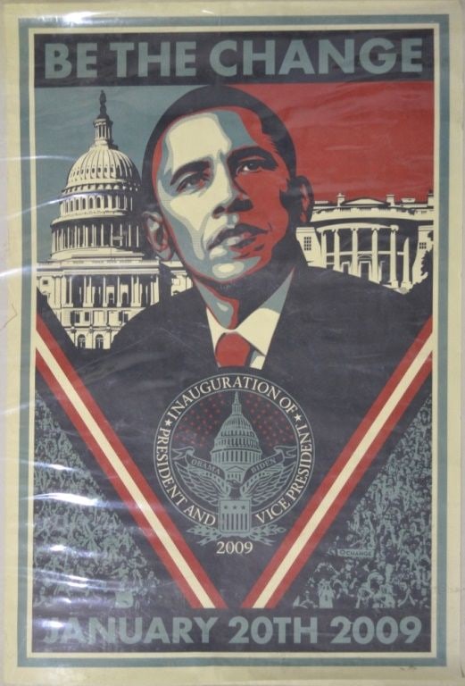 SHEPARD FAIREY BARACK OBAMA BE THE CHANGE POSTER (1 of 3)