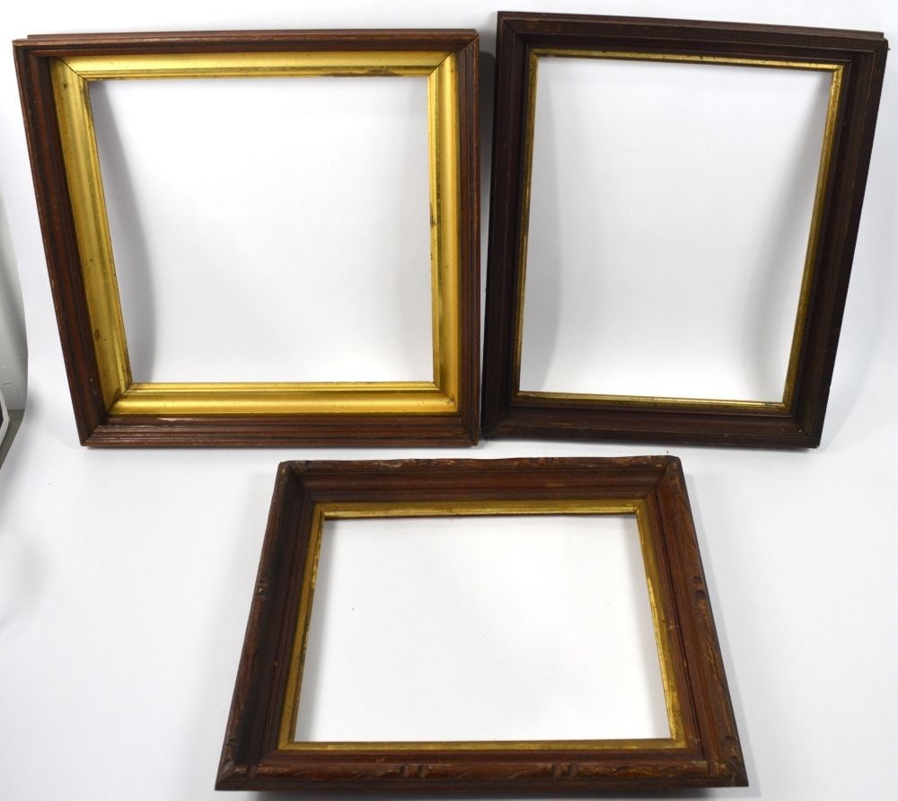 3 ANTIQUE WALNUT FRAMES W GILT INNER EDGES (1 of 6)