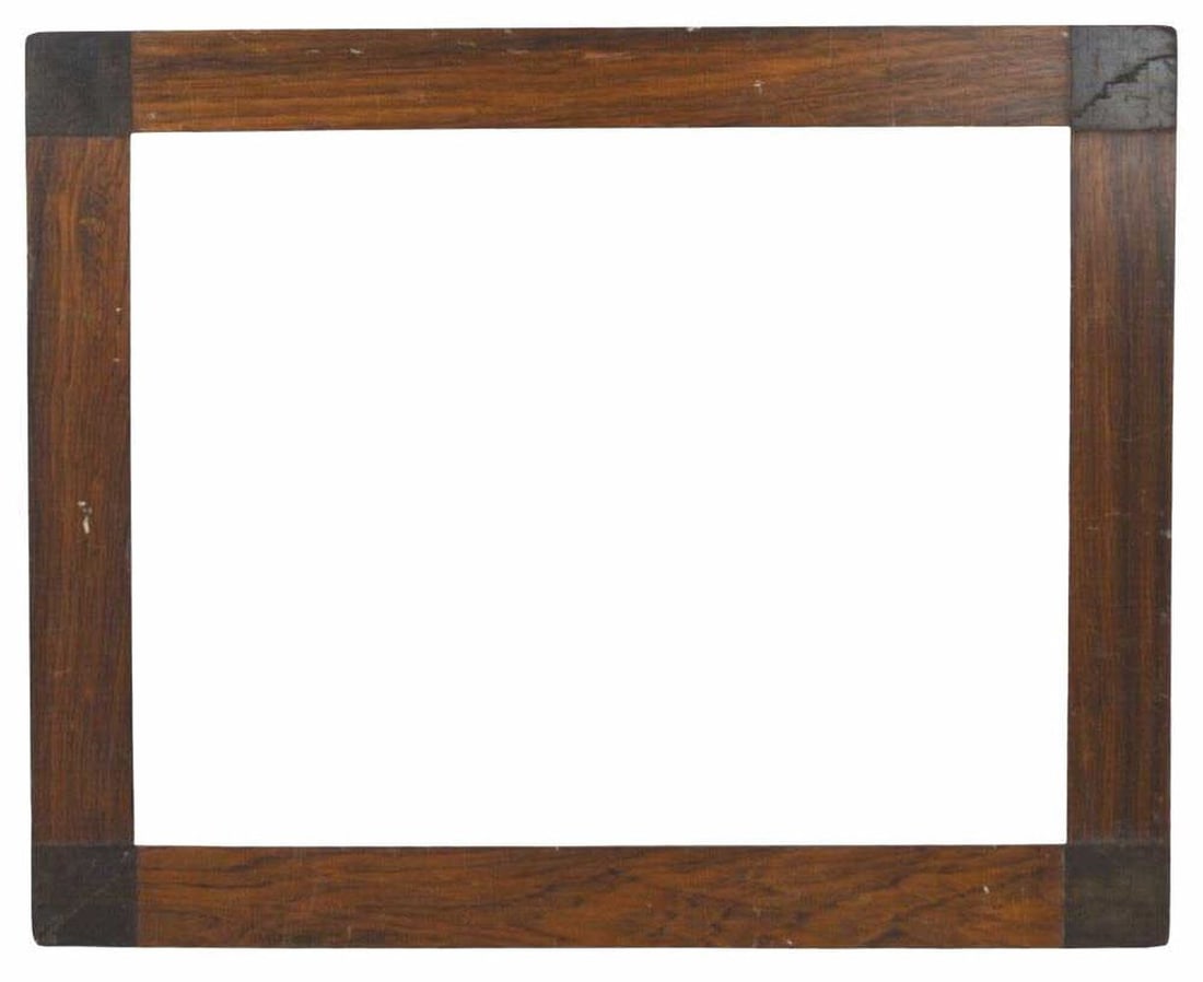 AMERICAN FOLK ART ROSEWOOD FRAME: A frame with rosewood panels and contrasting block corners. C. 1940's Heydenryk. Measures: 17 3/4" x 21 1/2" Rabbet: 14 3/8" x 18 1/8"