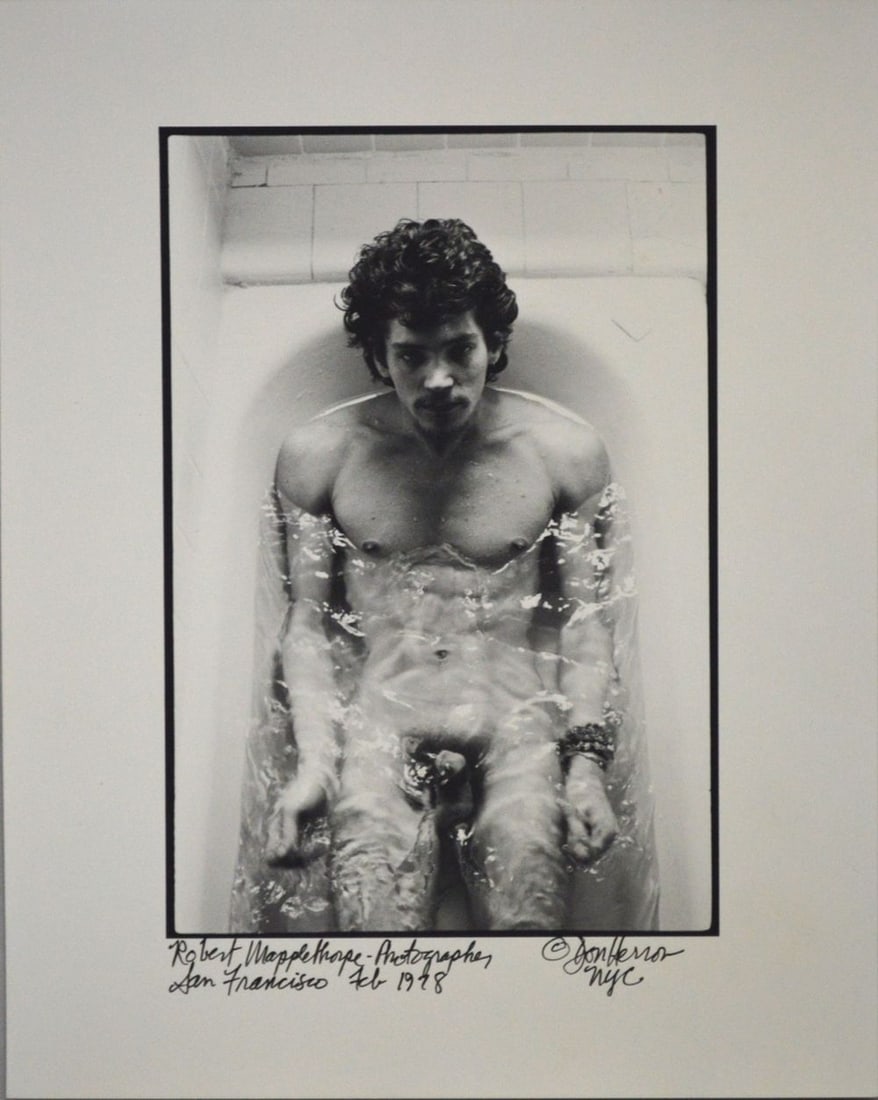 DON HERRON "ROBERT MAPLETHORPE" SIGNED TUB PHOTO: Don Herron (American, 1941-2013) "Robert Mapplethorpe," from the "Bathtub Series" - February, 1978 Gelatin silver print Signed/inscribed, dated February, 1978, San Francisco Provenance: Acquired