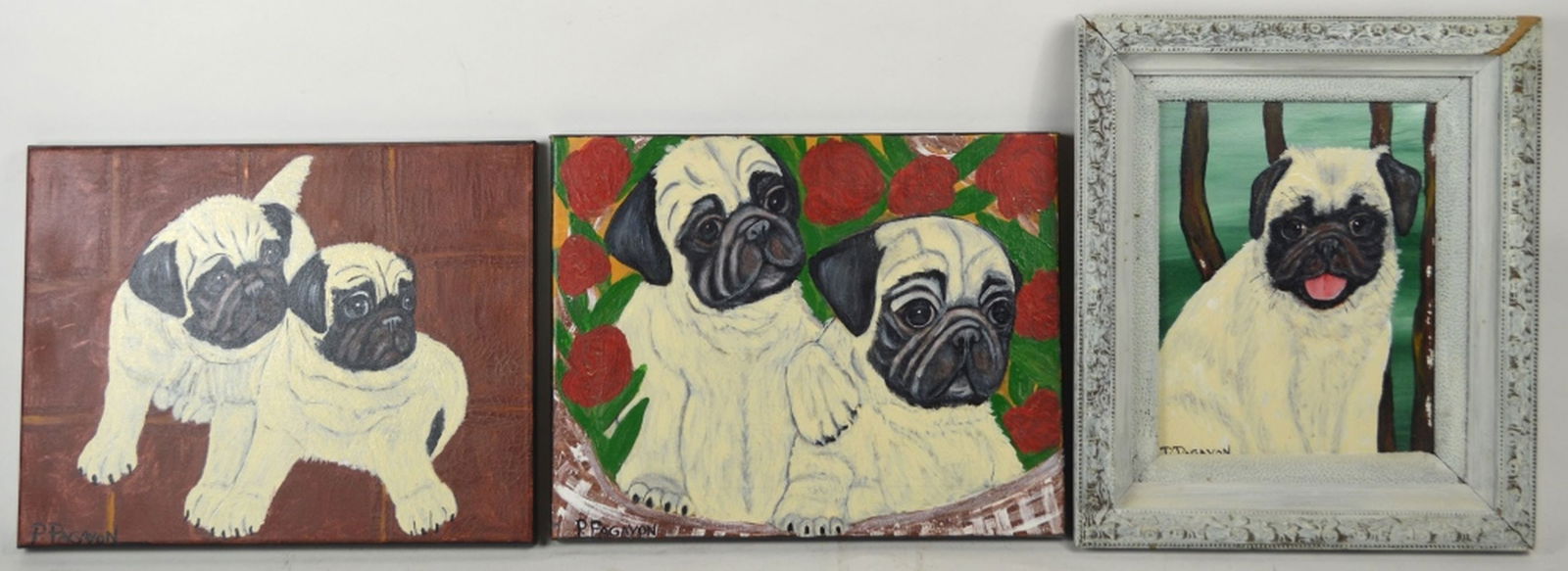 3 PUG DOG PAINTINGS SIGNED - 2