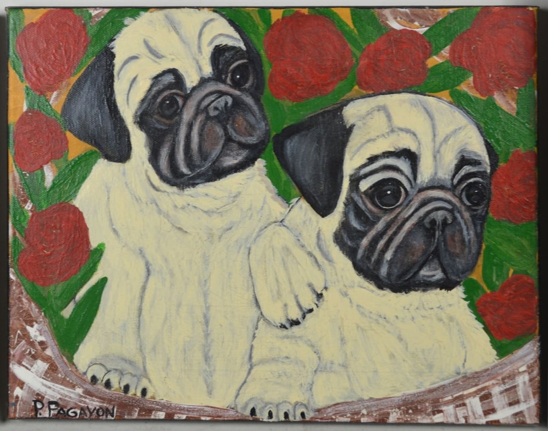 3 PUG DOG PAINTINGS SIGNED - 3