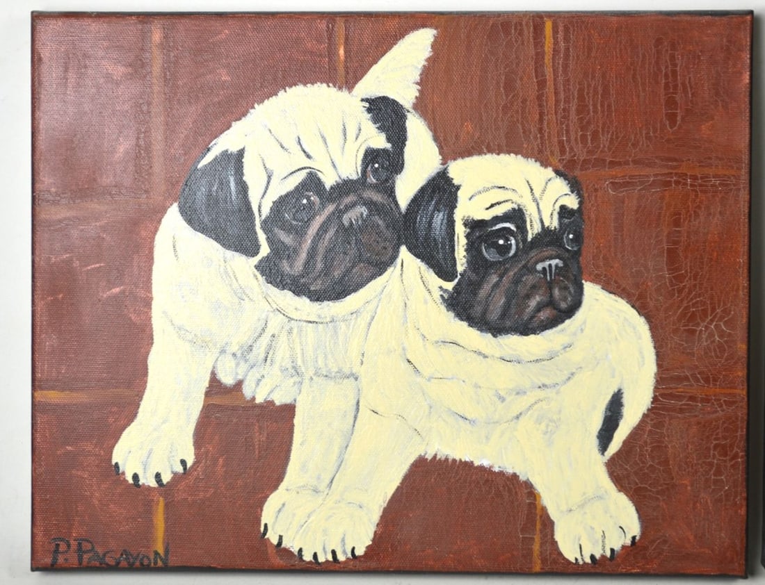 3 PUG DOG PAINTINGS SIGNED - 5